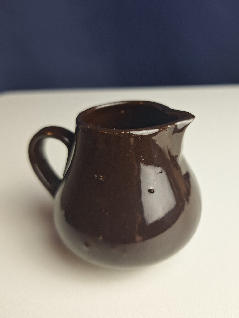 Vintage Small Brown Glazed Miniature Pitcher Redware Pottery 2.5" Tall Creamer
